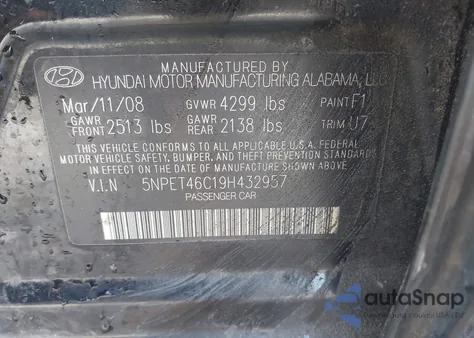 2009 Hyundai Sonata Gls from USA, damaged, VIN 5NPET46C19H432957